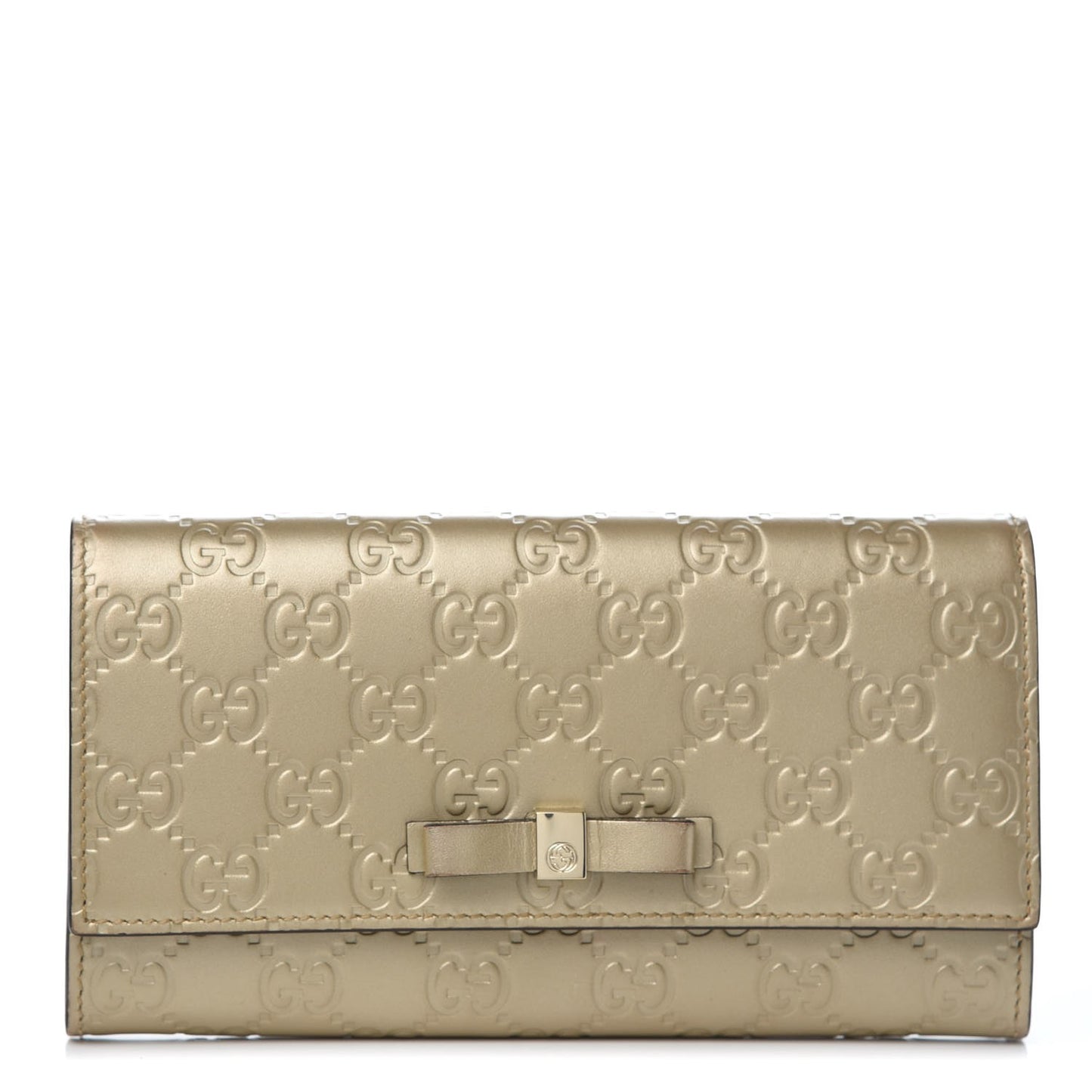 Metallic Guccissima Signature Bowy Continental Wallet Golden Beige