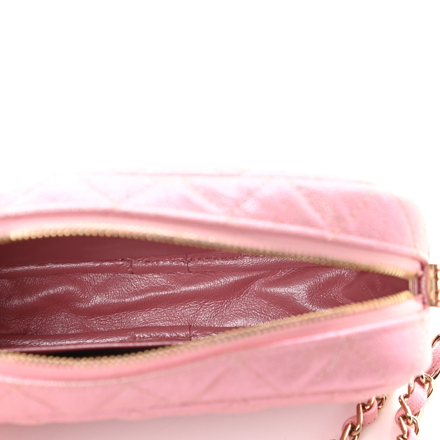 Iridescent Caviar Quilted Small Timeless Camera Case Pink