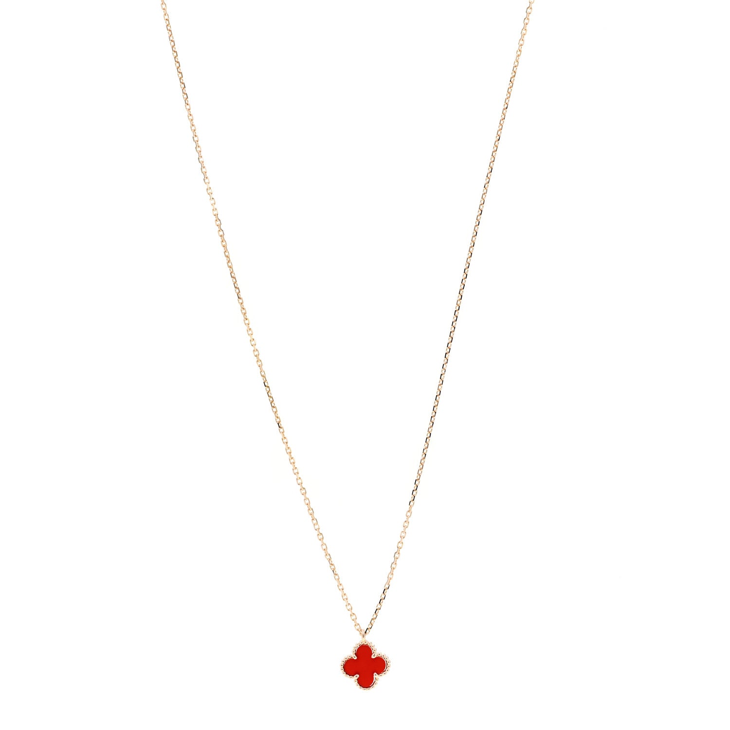 Van Cleef & Arpels 18K Rose Gold Carnelian Sweet Alhambra Pendant Necklace 1 of 7