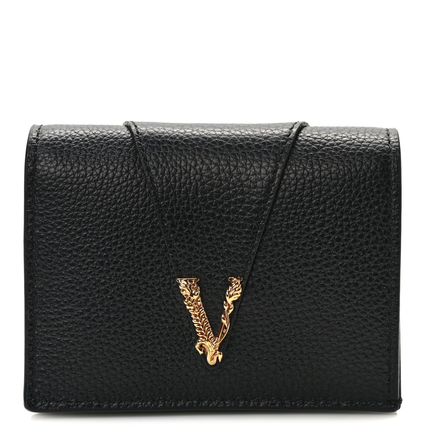 Versace Grained Calfskin Virtus Bifold Wallet Black 1 of 8