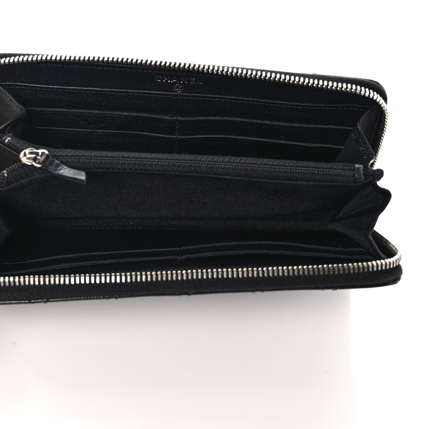 Striated Patent Zip Around Wallet Black