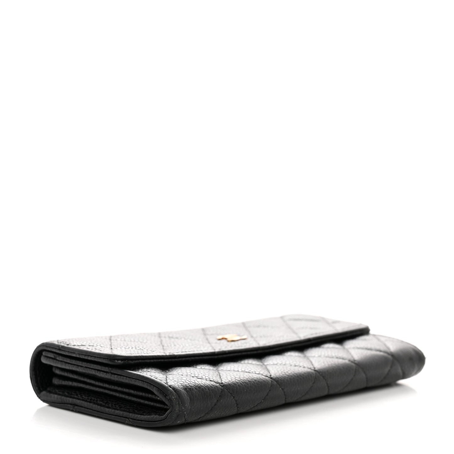 Caviar Quilted Large Gusset Flap Wallet Black