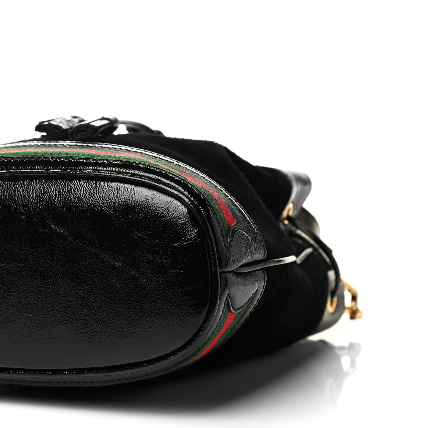 Suede Patent Web Small Ophidia Bucket Bag Black