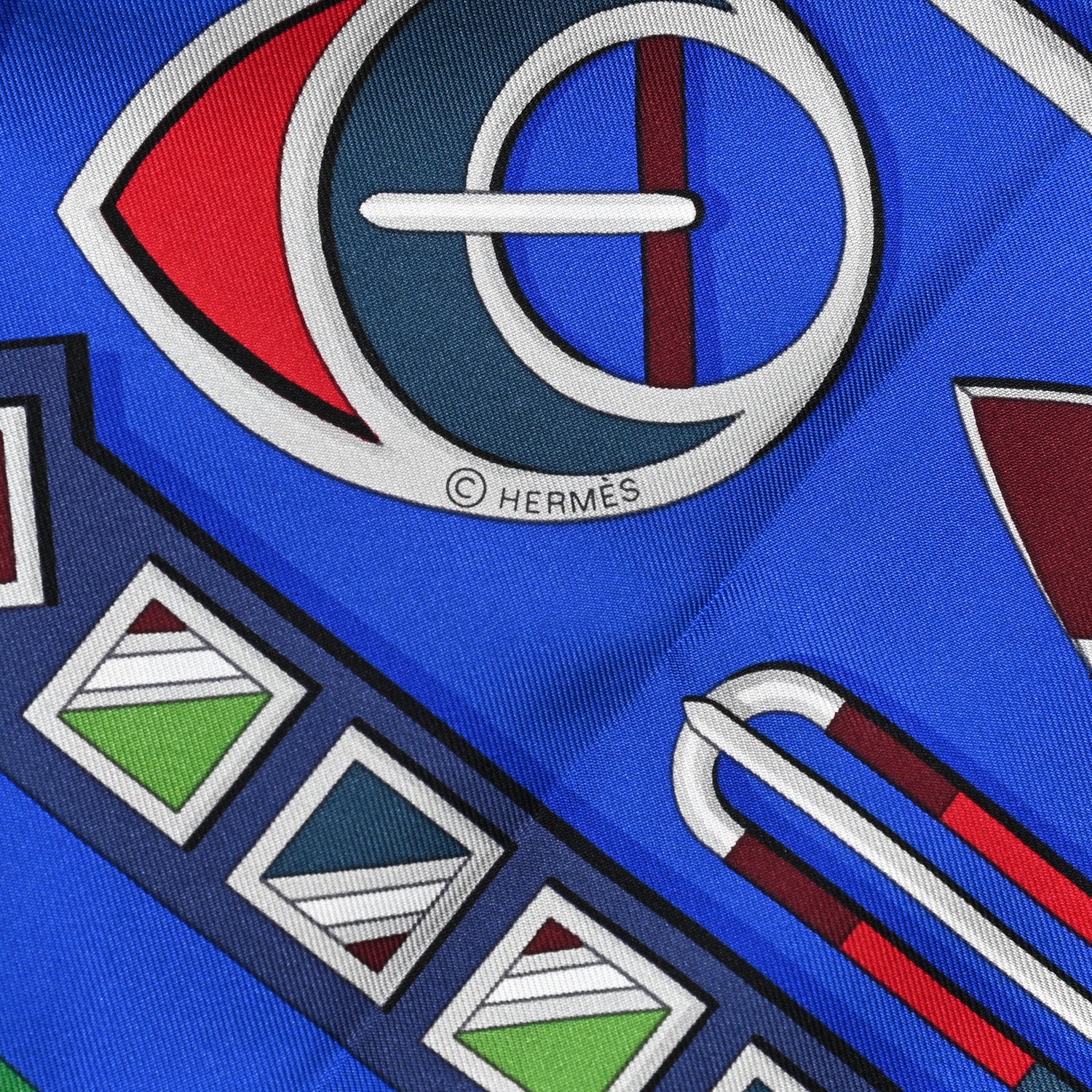 Hermes Silk Carré en Boucles Scarf 90 Bleu Roy Bordeaux Vert 4 of 5