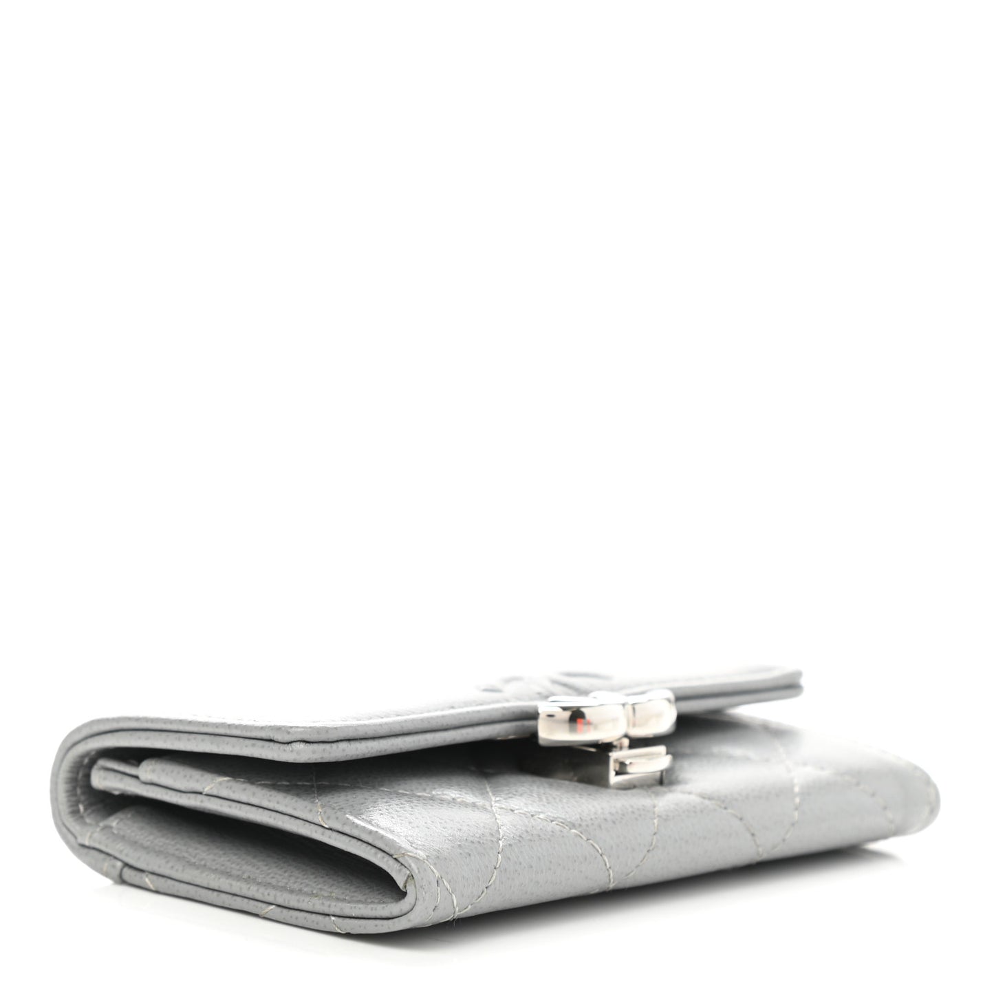 Grained Calfskin Quilted CC Box Flap Card Holder Grey