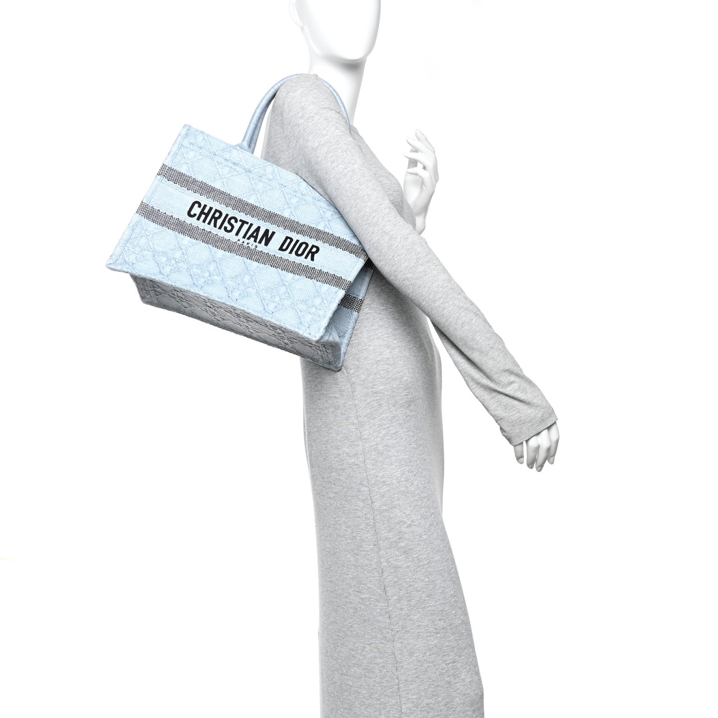 Raffia Cannage Medium Book Tote Blue