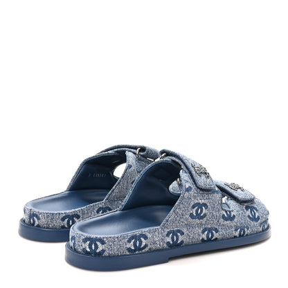 Chanel Denim CC Velcro Dad Chain CC Slide Sandals 39 Blue 5 of 10