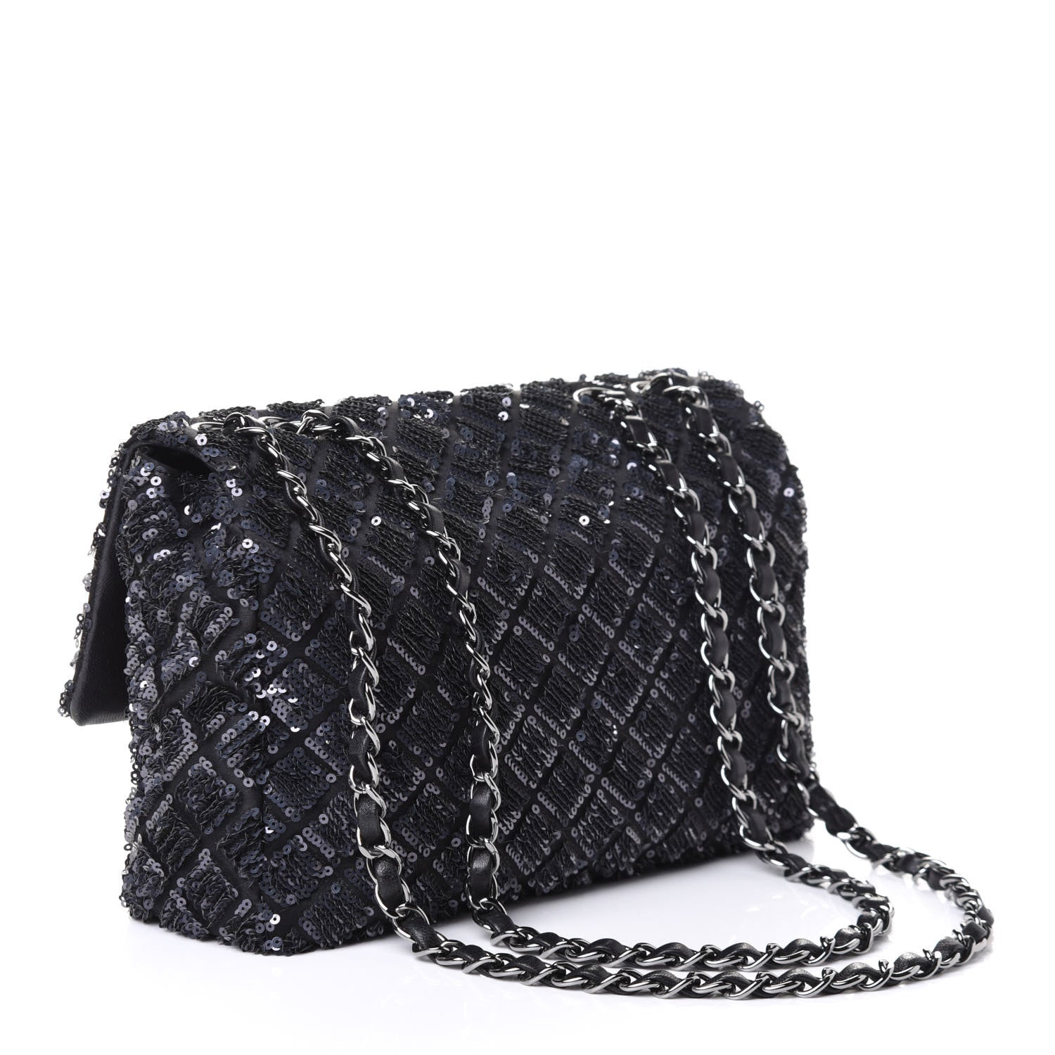 Chanel Satin Sequin Medium Classic Flap Blue 2 of 5