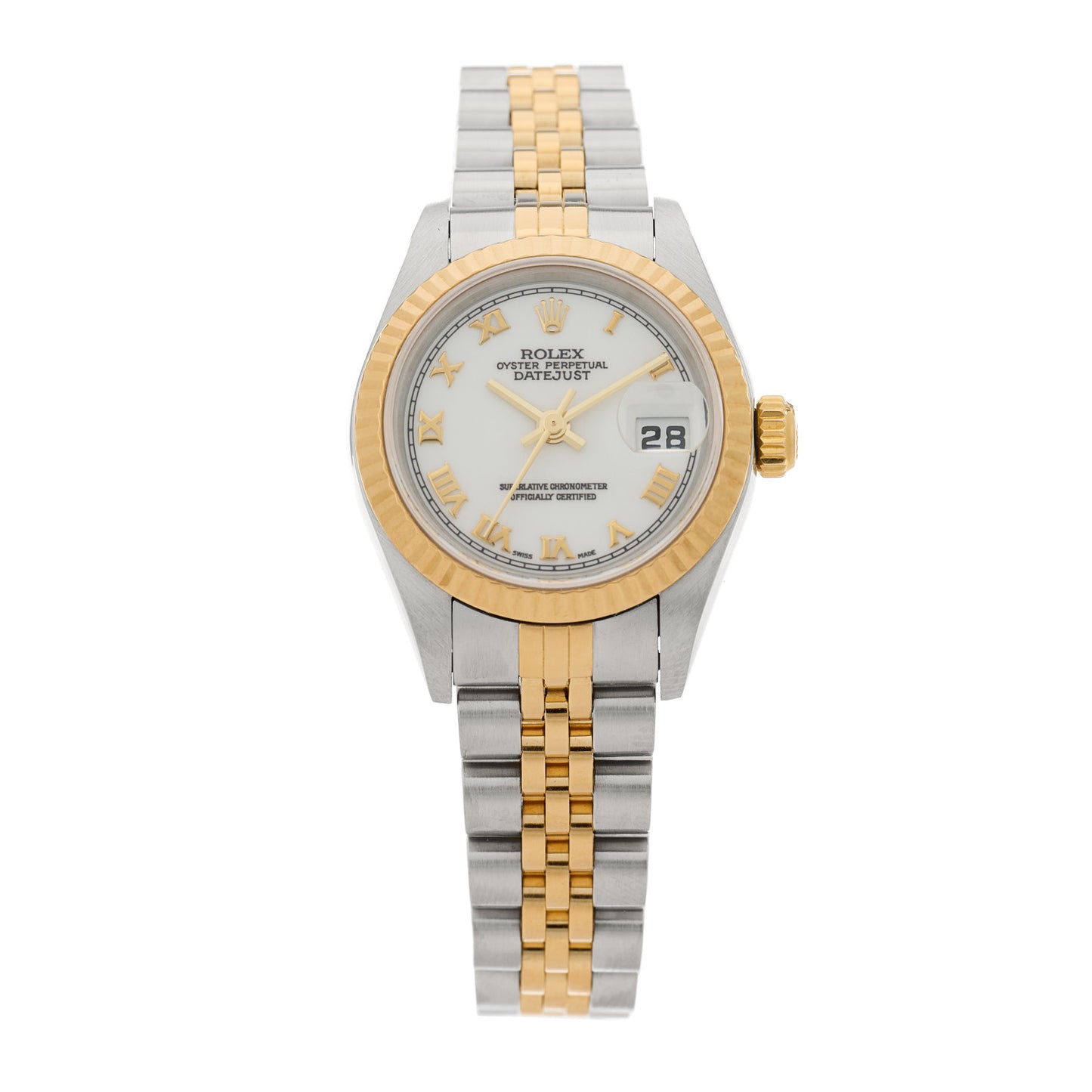 Stainless Steel 18K Yellow Gold 26mm Oyster Perpetual Datejust Watch White Roman 79173