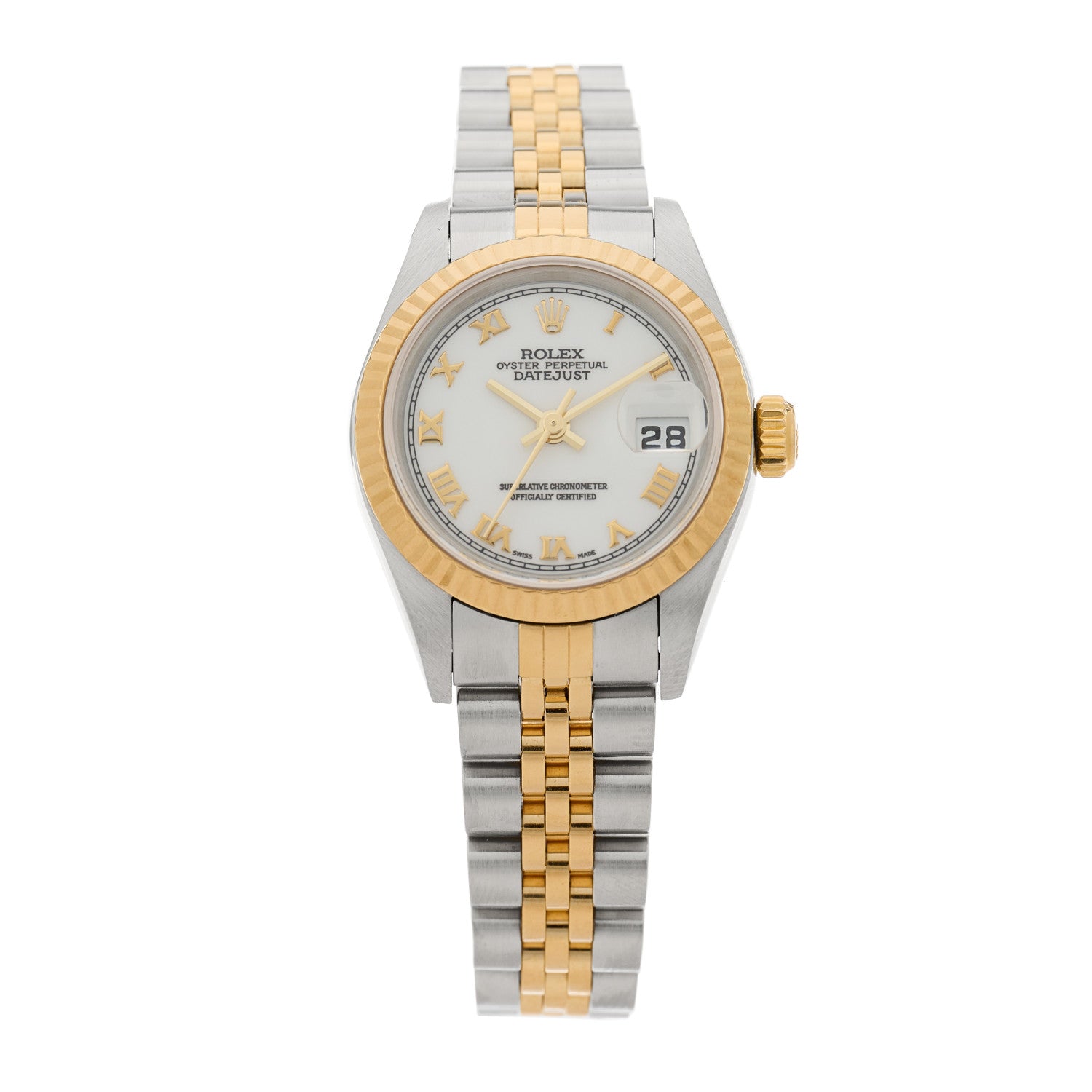 Rolex Stainless Steel 18K Yellow Gold 26mm Oyster Perpetual Datejust Watch White Roman 79173 1 of 5