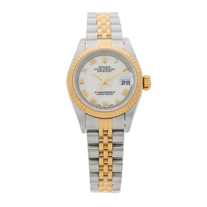 Rolex Stainless Steel 18K Yellow Gold 26mm Oyster Perpetual Datejust Watch White Roman 79173 1 of 5