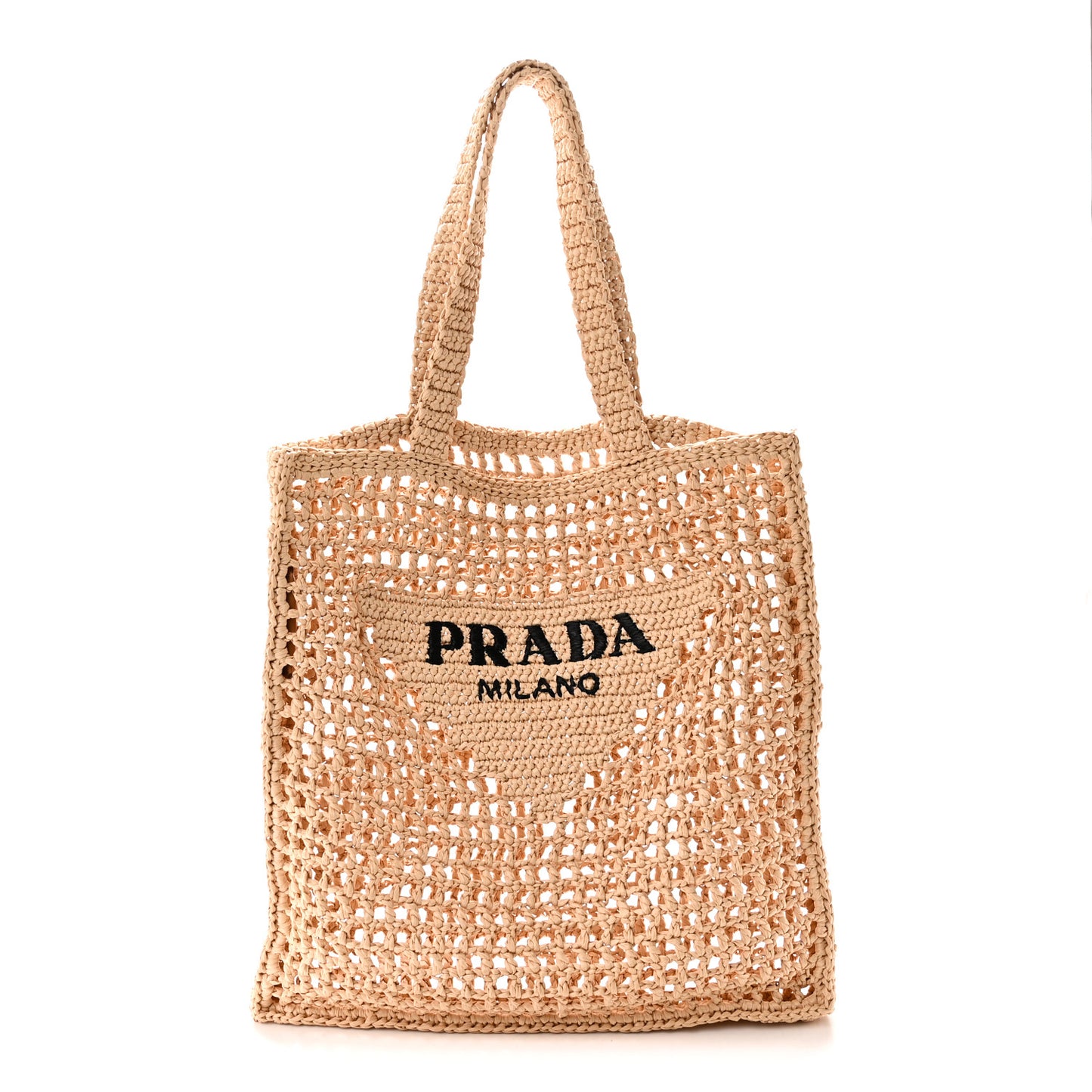 Yarn Raffia Effect Crochet Logo Embroidered Tote Bag Naturale