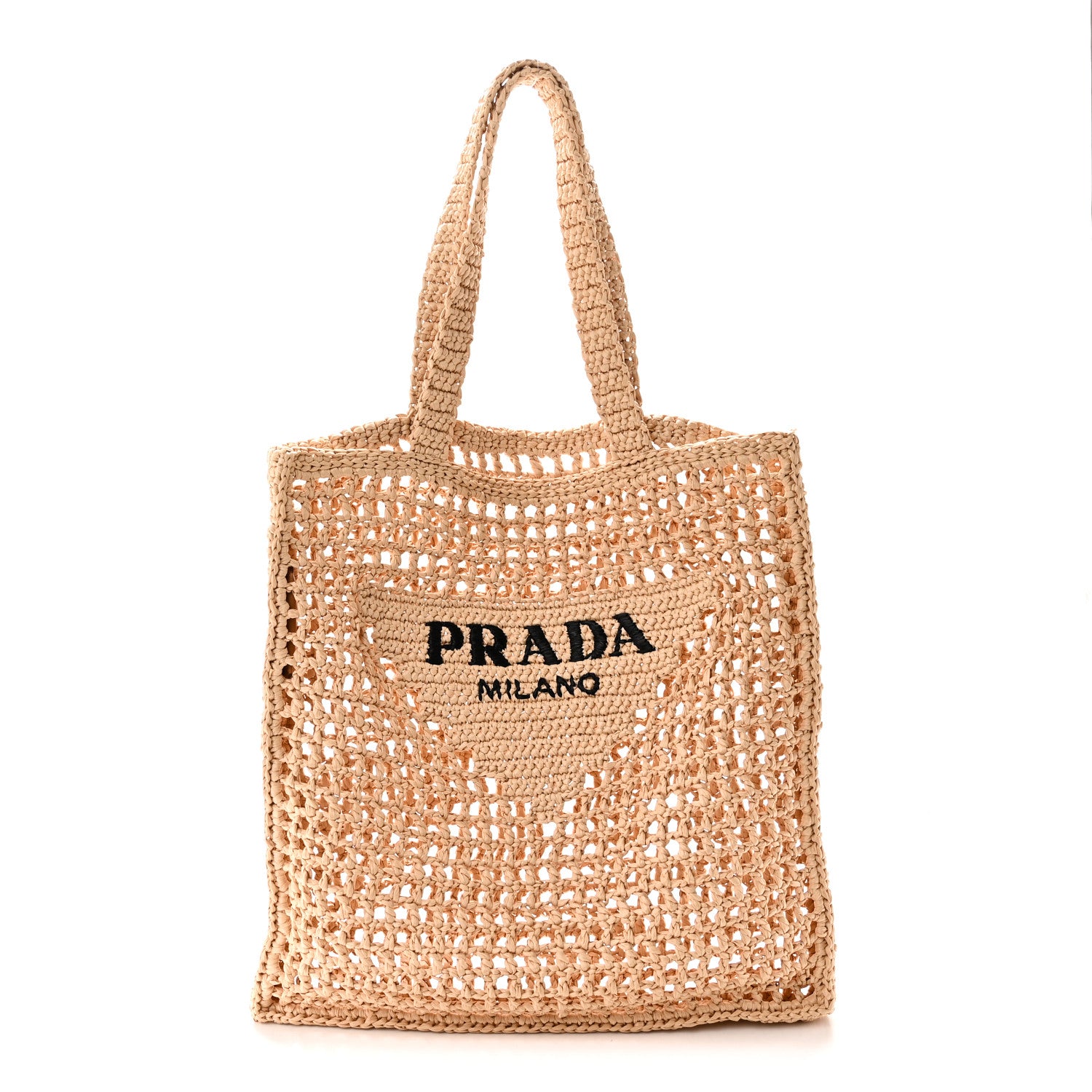 Prada Yarn Raffia Effect Crochet Logo Embroidered Tote Bag Naturale 1 of 9