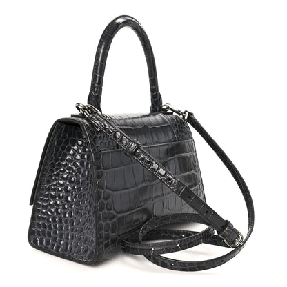 Balenciaga Shiny Calfskin Crocodile Embossed Small Hourglass Top Handle Bag Dark Grey 3 of 11