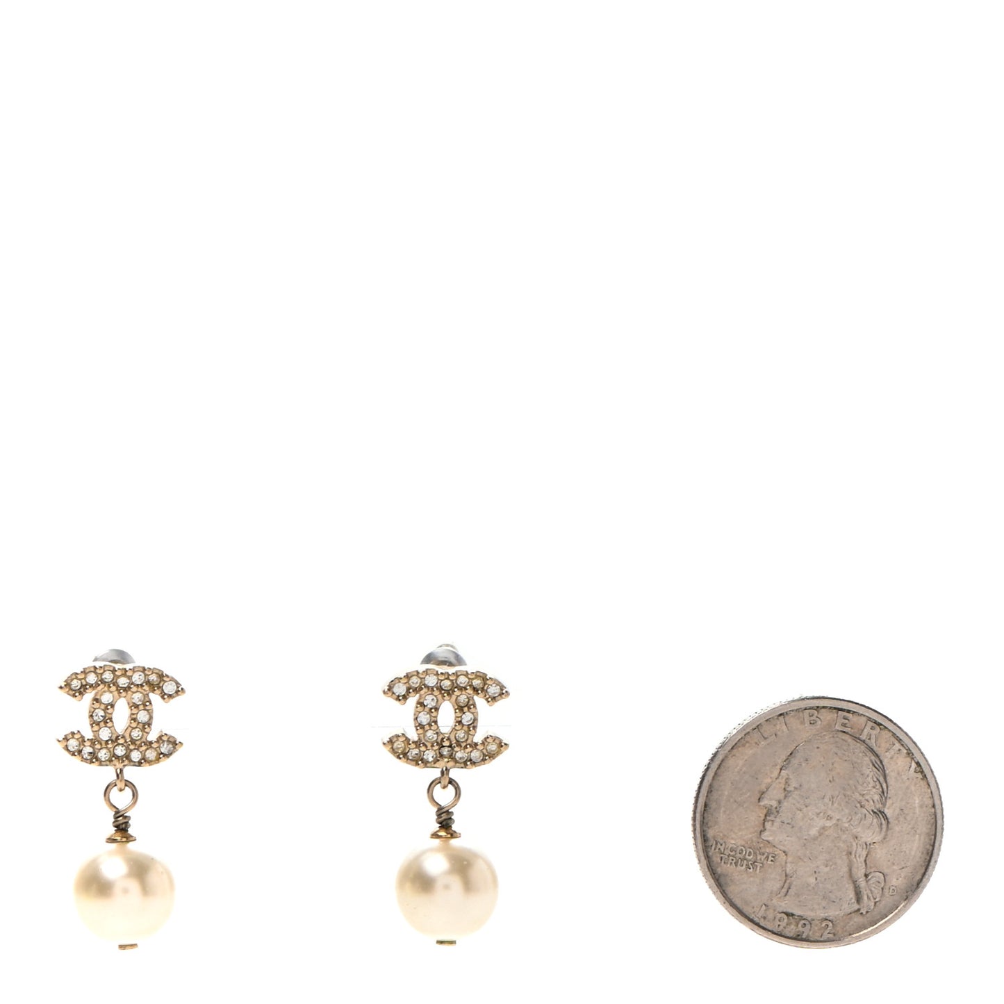 Crystal Pearl CC Drop Earrings Gold
