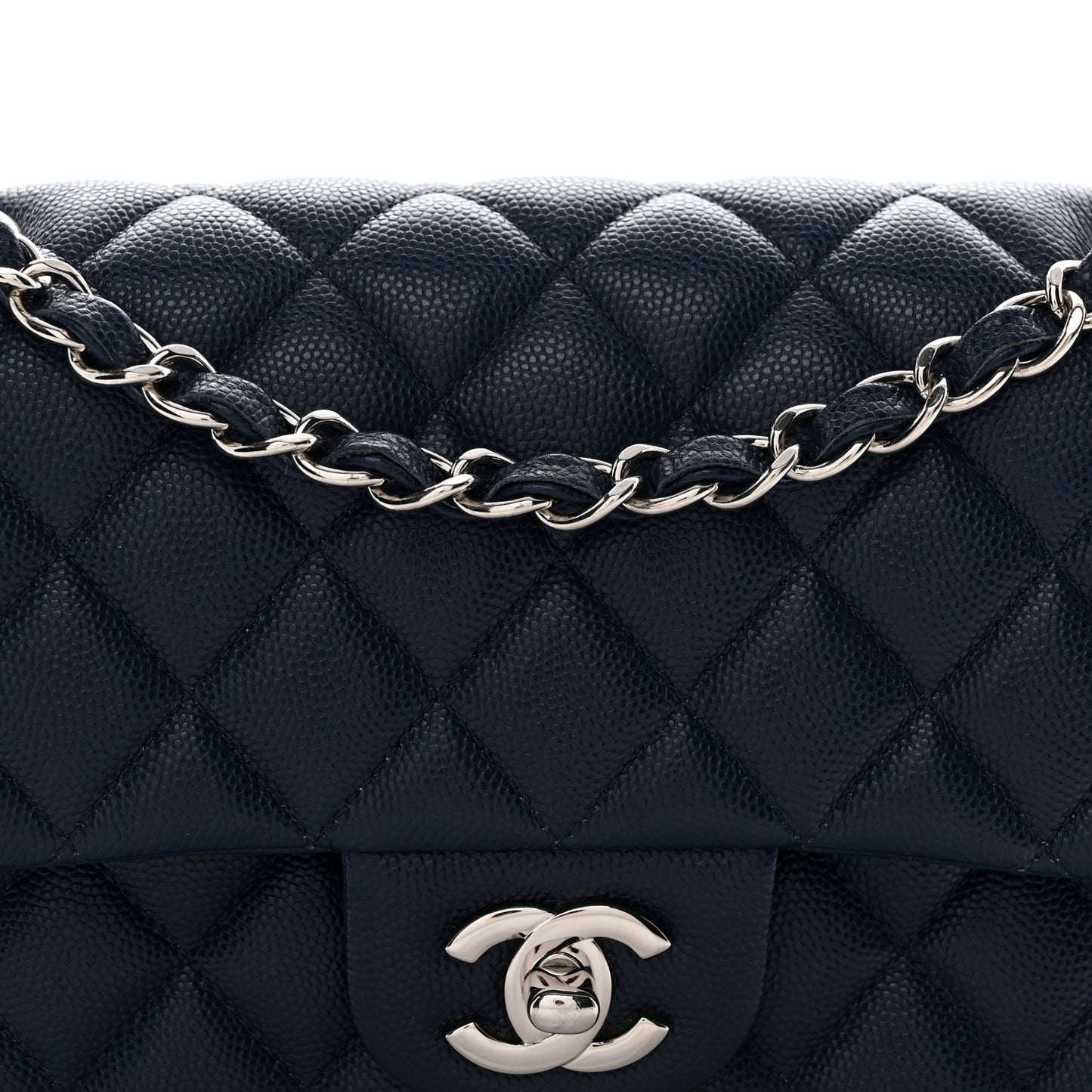 Caviar Quilted Small Double Flap Blue