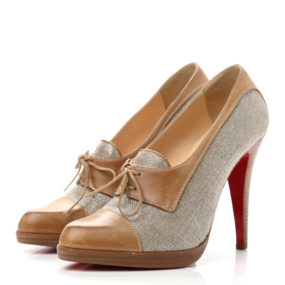 Christian Louboutin Canvas Calfskin Colorblock Pumps 35.5 Beige 2 of 12