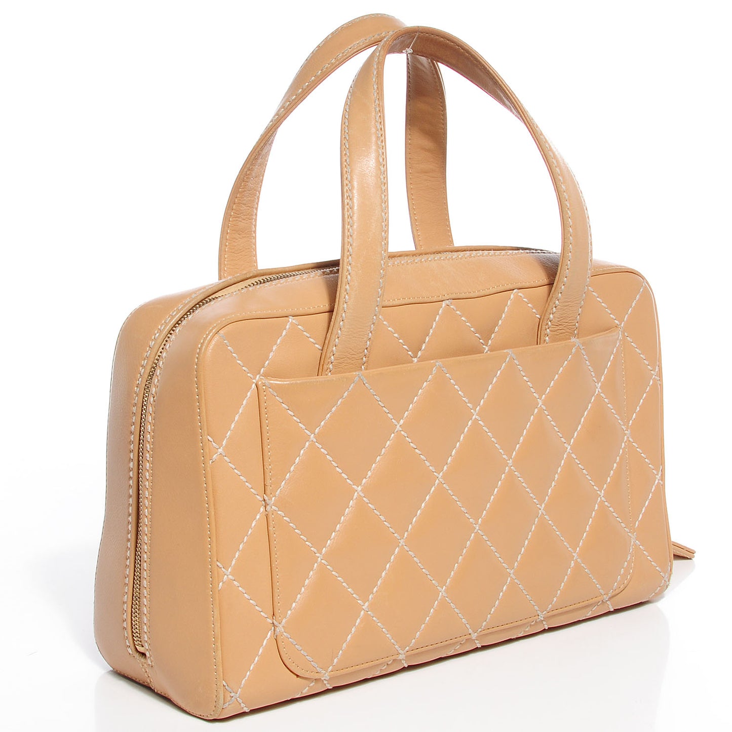 Calfskin Wild Stitch Top Handle Bag Beige