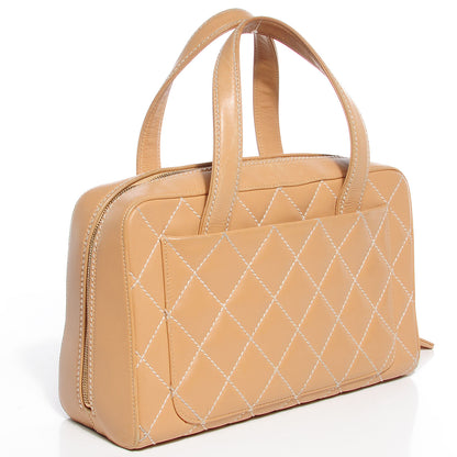 Chanel Calfskin Wild Stitch Top Handle Bag Beige 3 of 7
