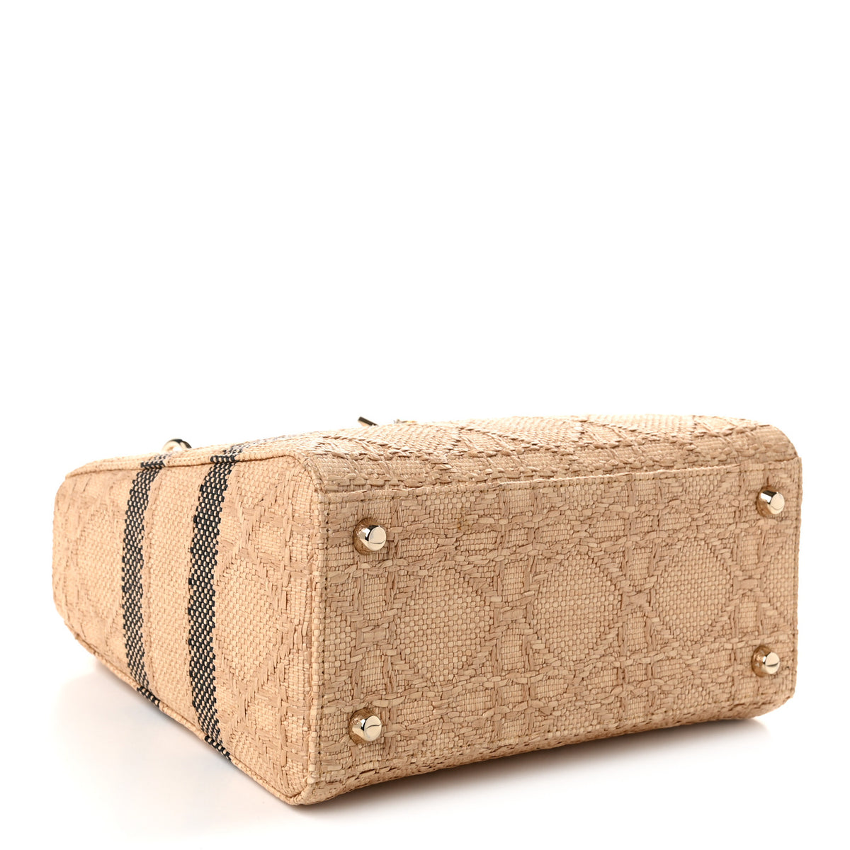 Raffia Woven Cannage Embroidered Medium Lady D-Lite Natural Black