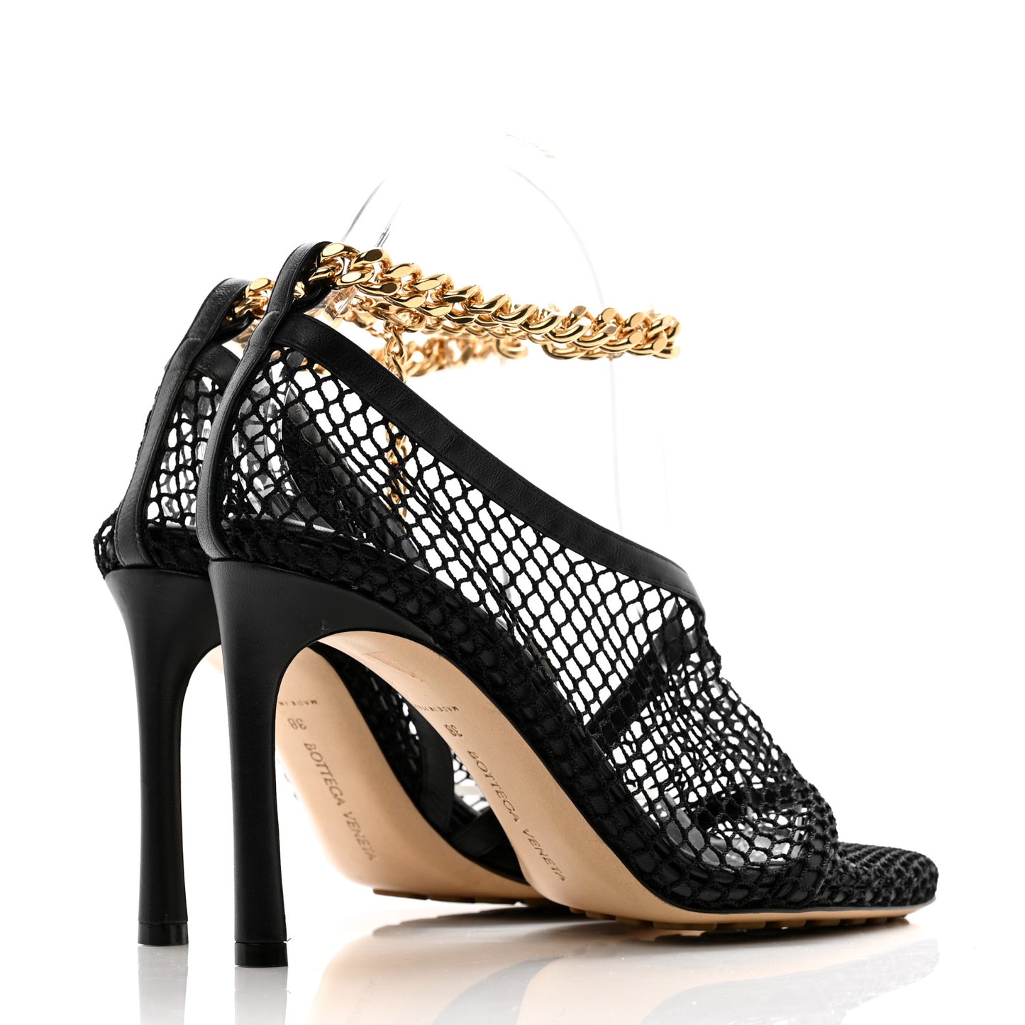 Mesh Nappa Chunky Chain Sandals 38 Black