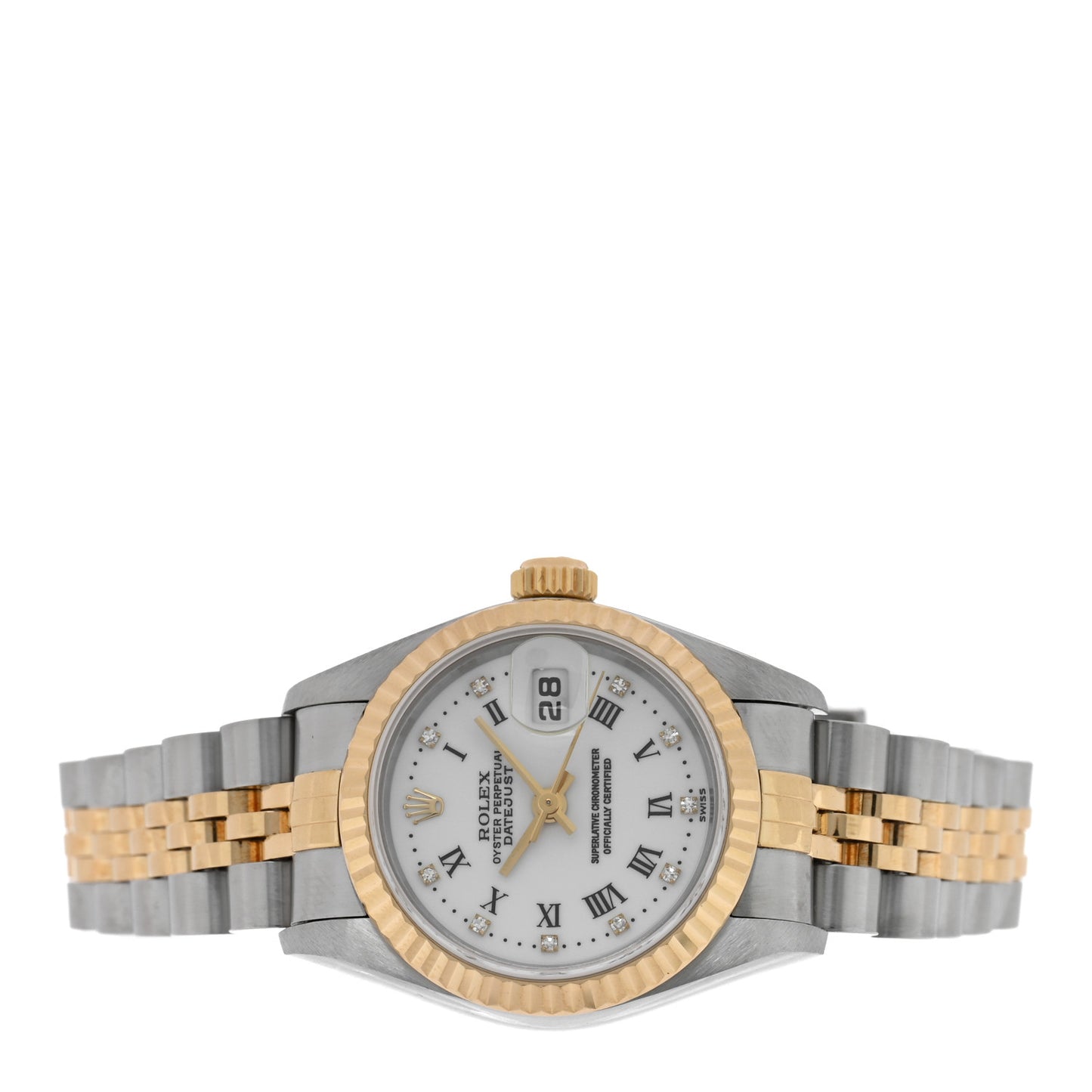 Stainless Steel 18K Yellow Gold Diamond 26mm Oyster Perpetual Datejust Watch White Roman 69173
