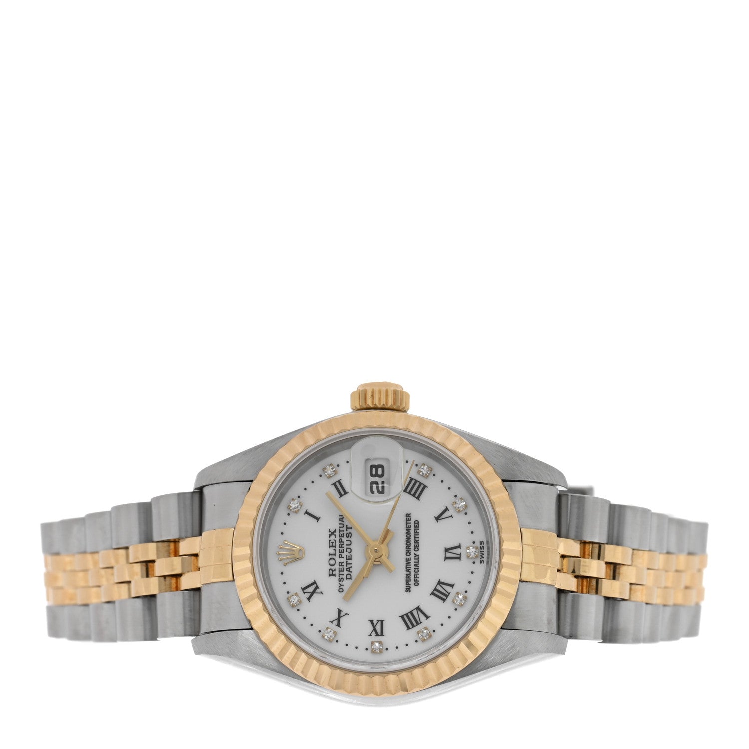 Rolex Stainless Steel 18K Yellow Gold Diamond 26mm Oyster Perpetual Datejust Watch White Roman 69173 2 of 4
