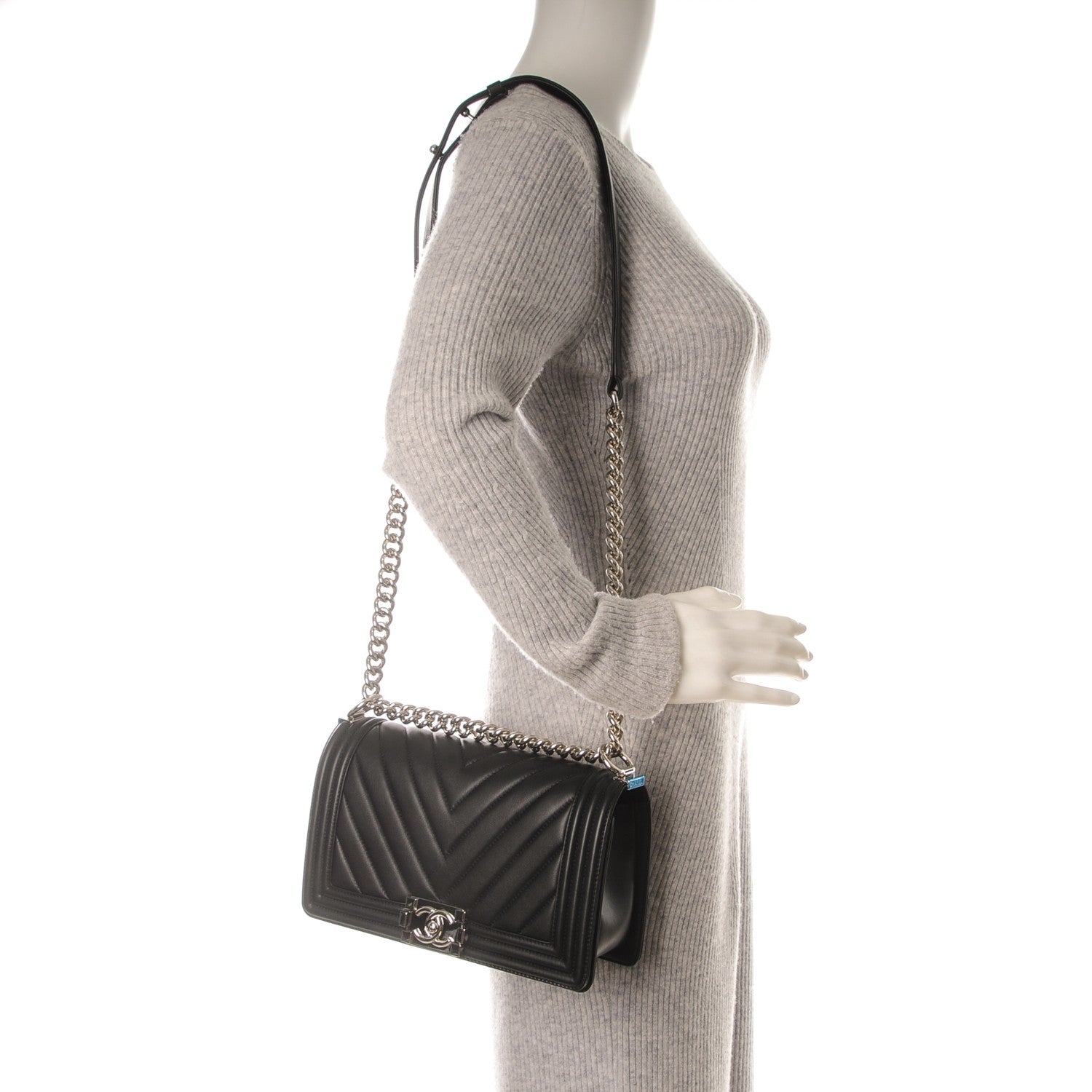 Chanel Calfskin Chevron Quilted Medium Boy Flap Black 2 of 8