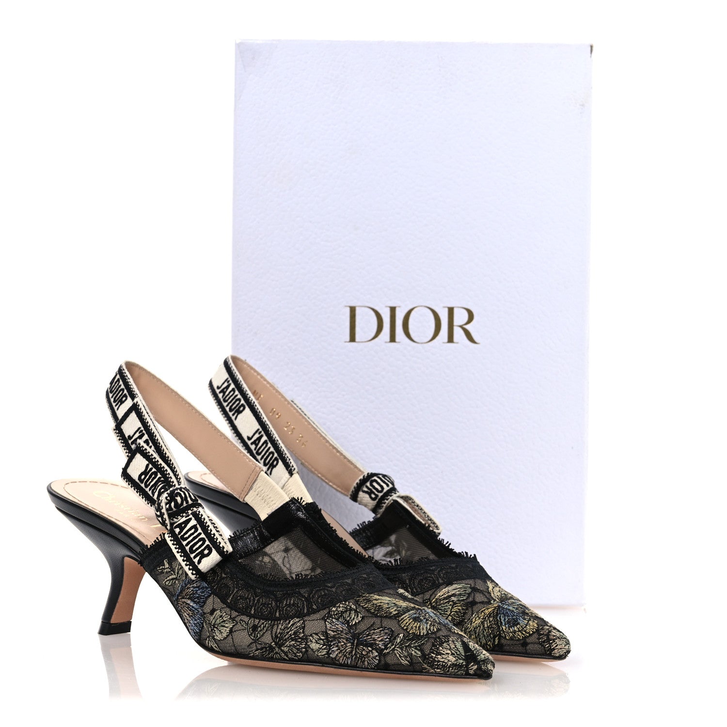 Christian Dior Mesh Butterly Embroidered J'Adior Slingback 65mm Pumps 36 Black 12 of 12