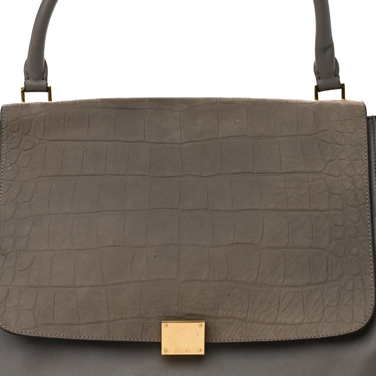 Celine Crocodile Embossed Calfskin Suede Large Trapeze Grey 7 of 17