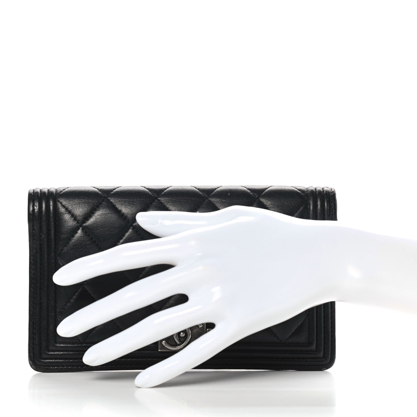Lambskin Quilted Boy Yen Wallet Black