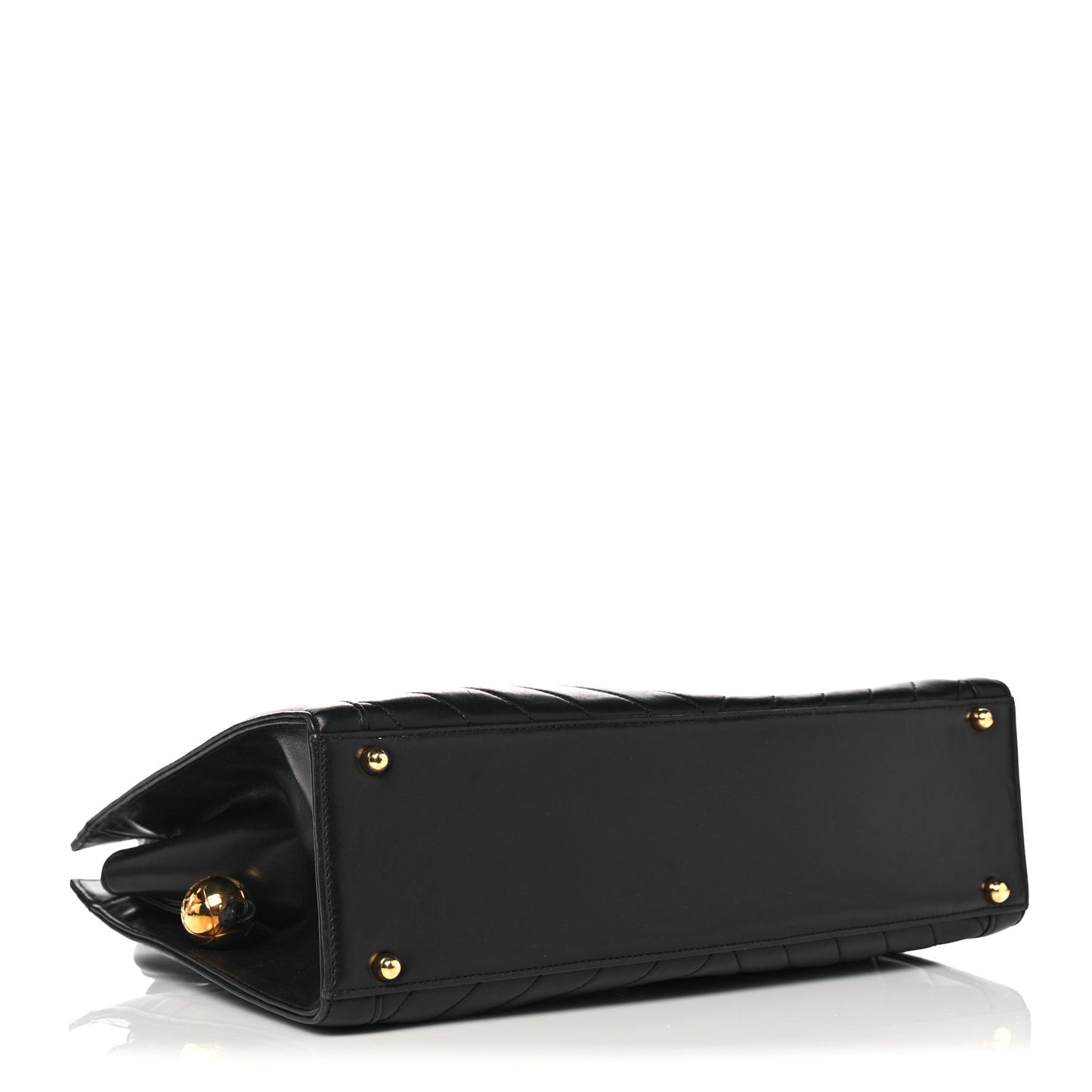 Lambskin Chevron Quilted Top Handle Bag Black