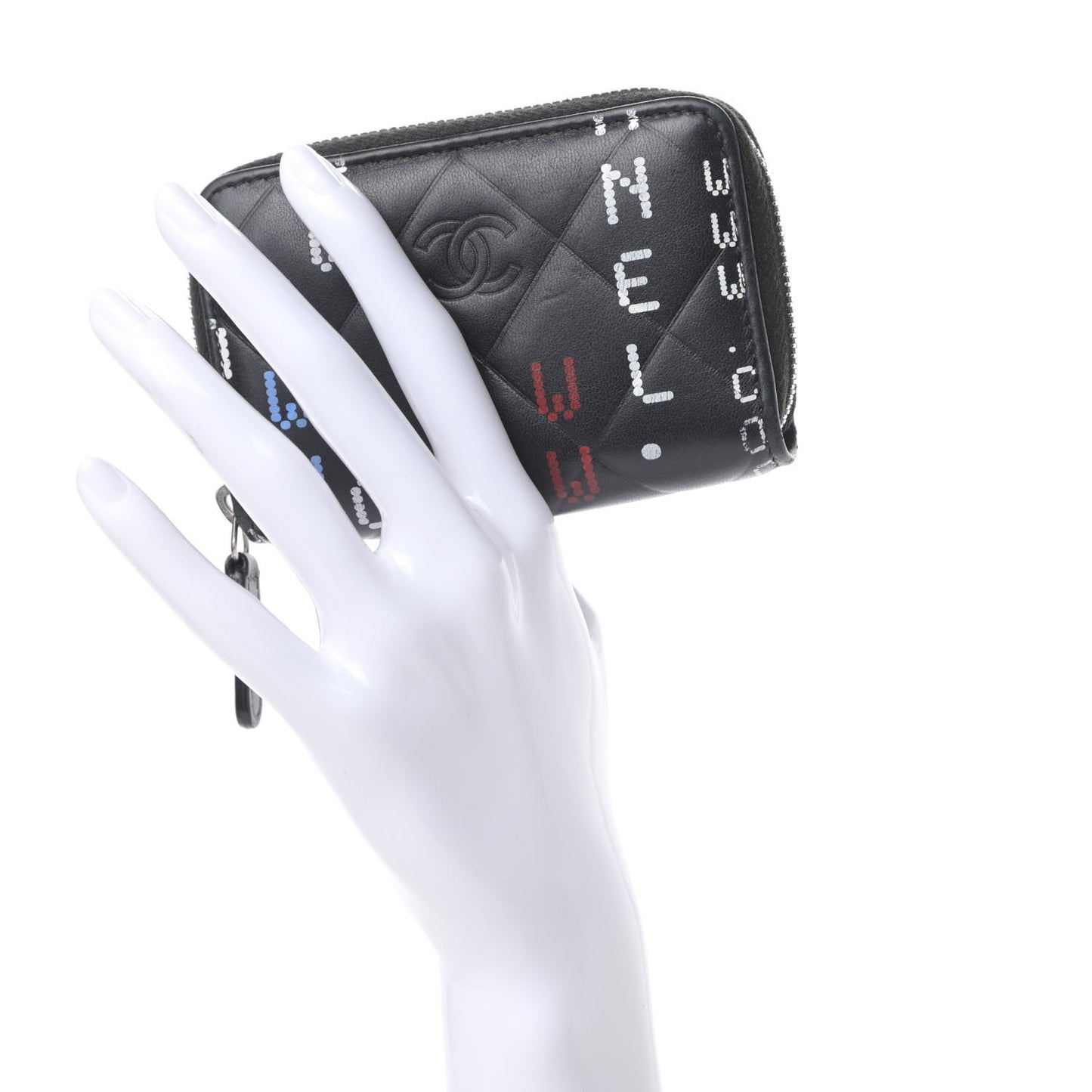 Lambskin Quilted Data Center Zip Around Coin Purse Wallet Black