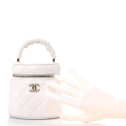 Chanel Lambskin Quilted Ruched Handle Vanity Case White 3 of 12