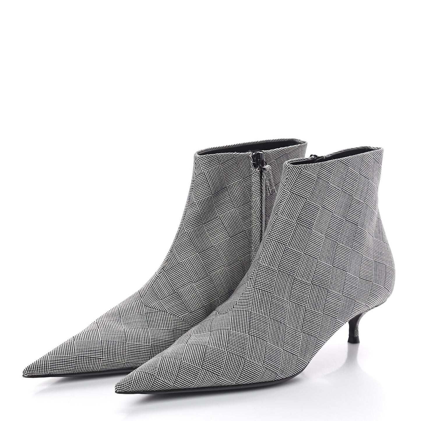 Wool Checked Knife Pointy Toe Boots 39