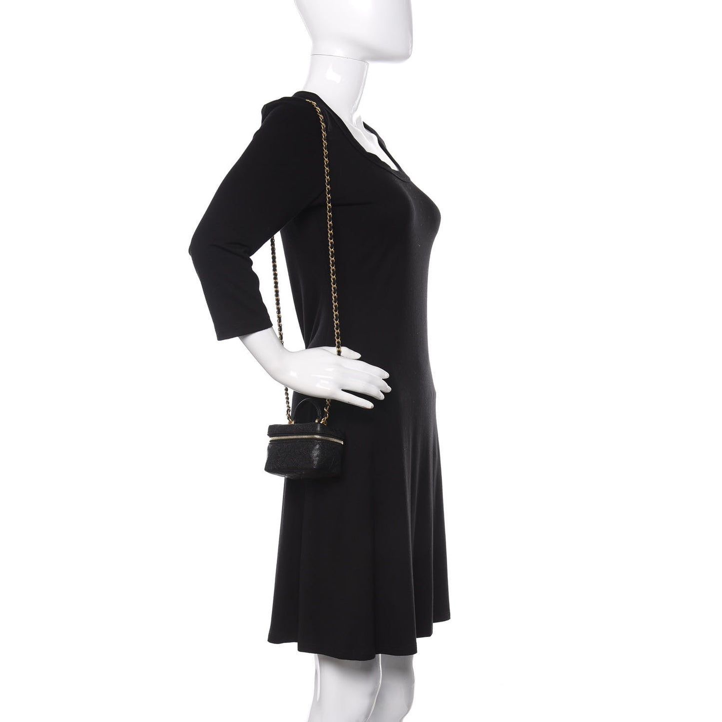 Caviar Quilted Mini Top Handle Vanity With Chain Black