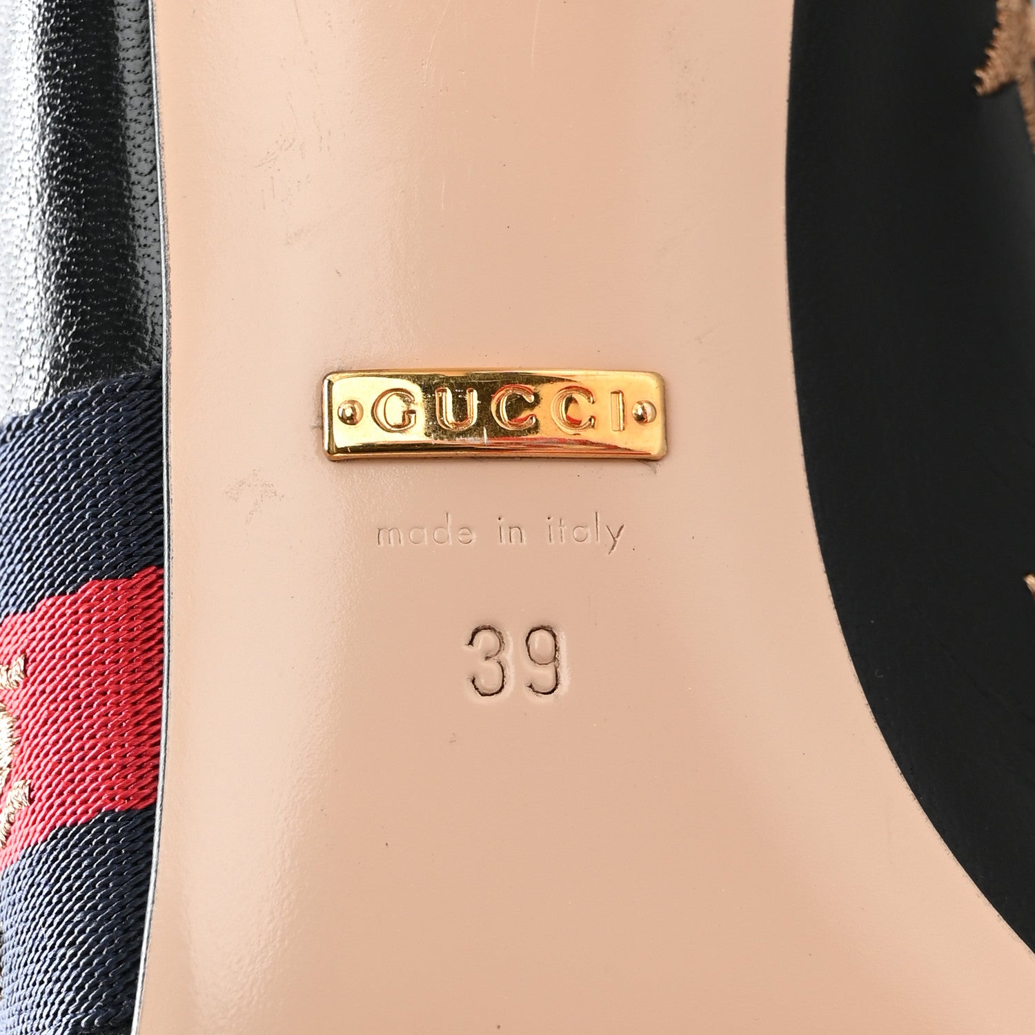 Gucci Malaga Kid Web Bee Star Embroidered Sylvie High Heel Slingback Pumps 39 Black 7 of 12