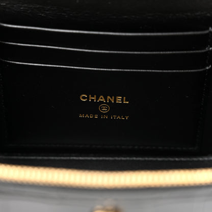 Chanel Calfskin Crocodile Embossed Exoticoco Small Top Handle Vanity Case With Chain Black 6 of 12