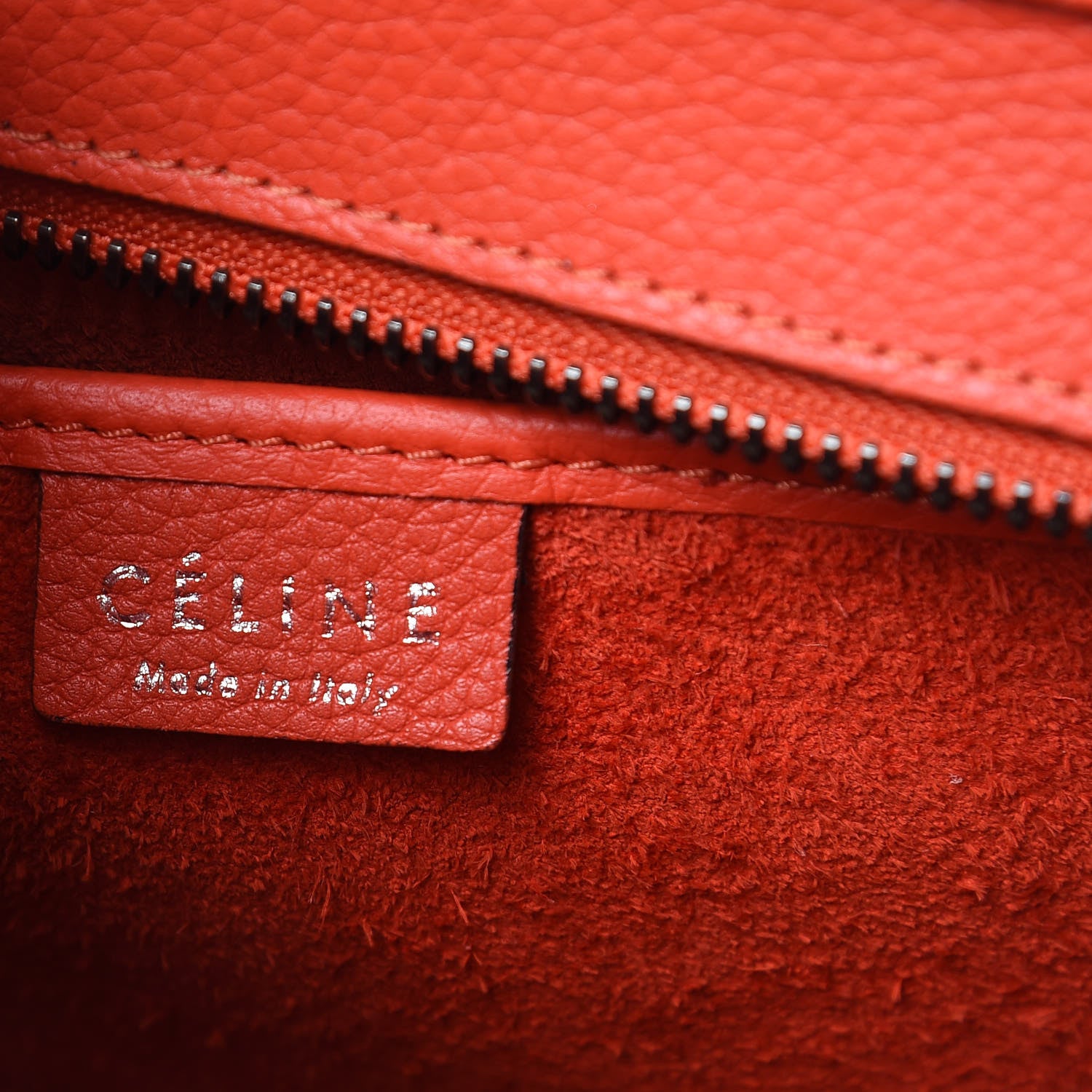 Celine Drummed Calfskin Nano Luggage Vermillion 7 of 12