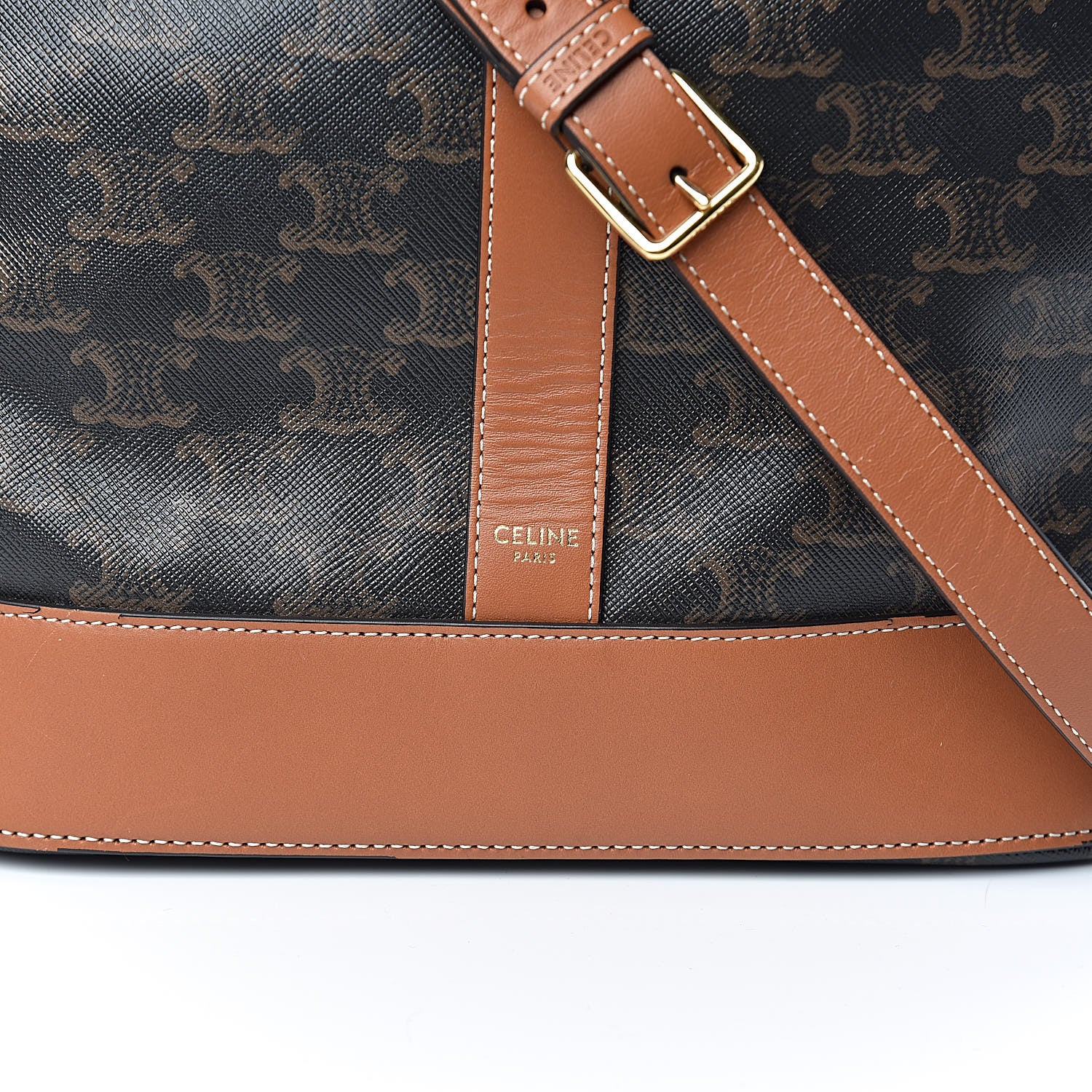 Celine Triomphe Canvas Calfskin Medium Bucket Bag Tan 9 of 9