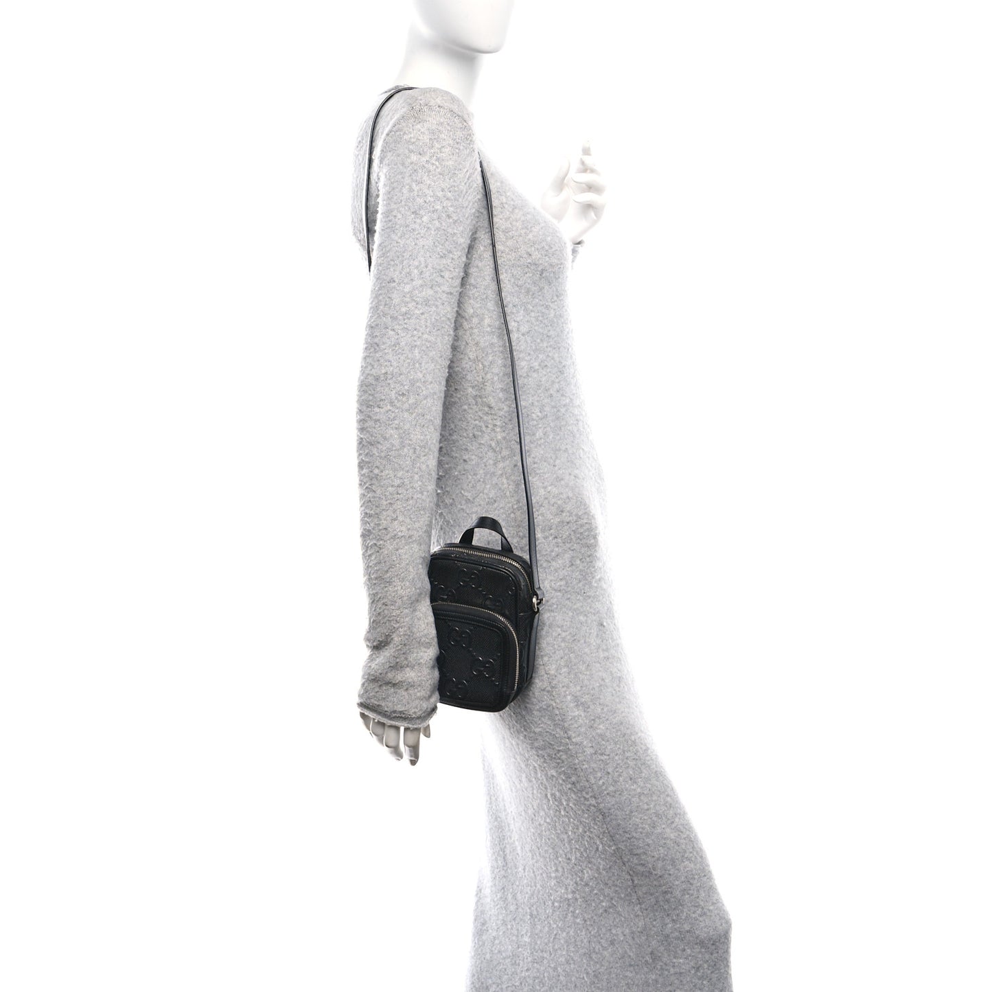 Calfskin GG Tennis Embossed Mini Double Zip Messenger Bag Black