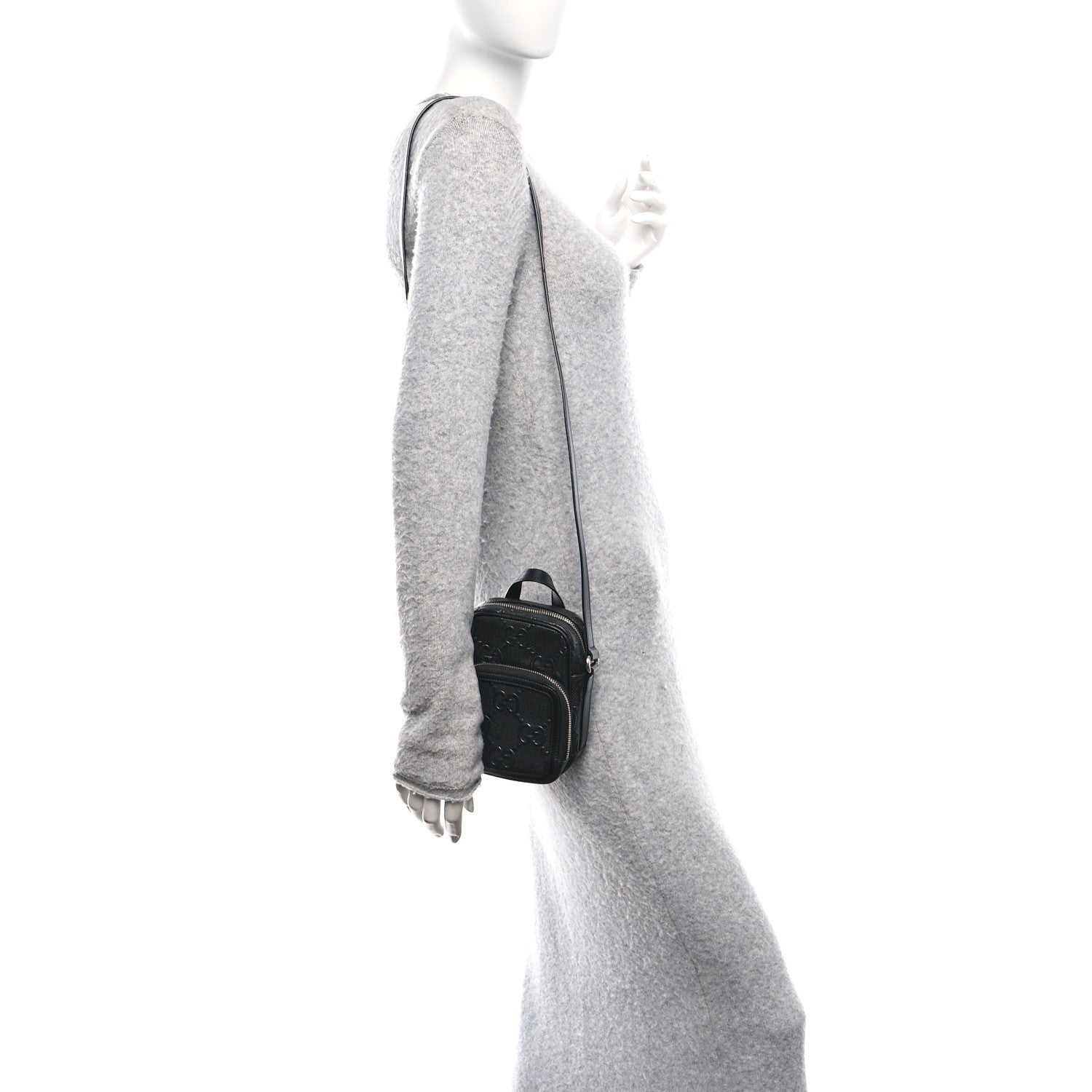 Gucci Calfskin GG Tennis Embossed Mini Double Zip Messenger Bag Black 2 of 12