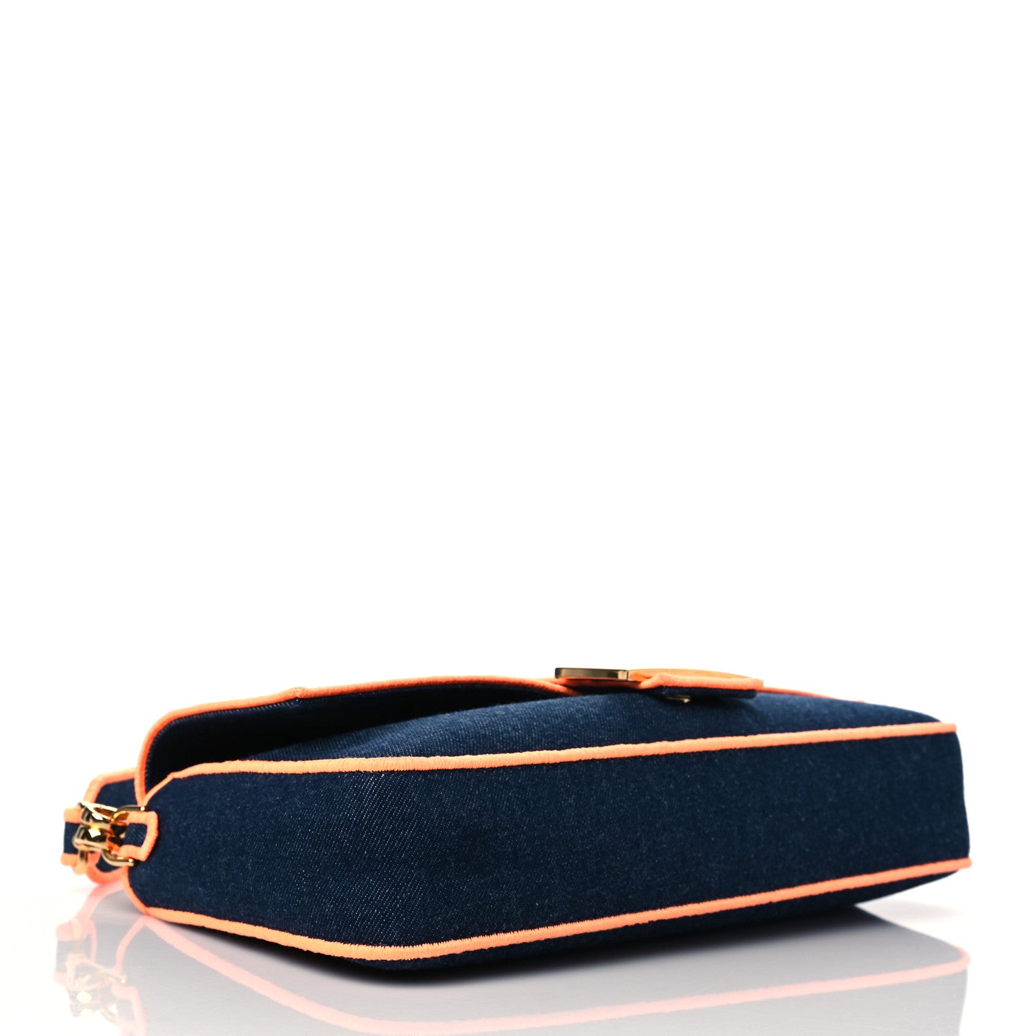 Fendi Denim Large Baguette Blue Arancio Fluo 4 of 11