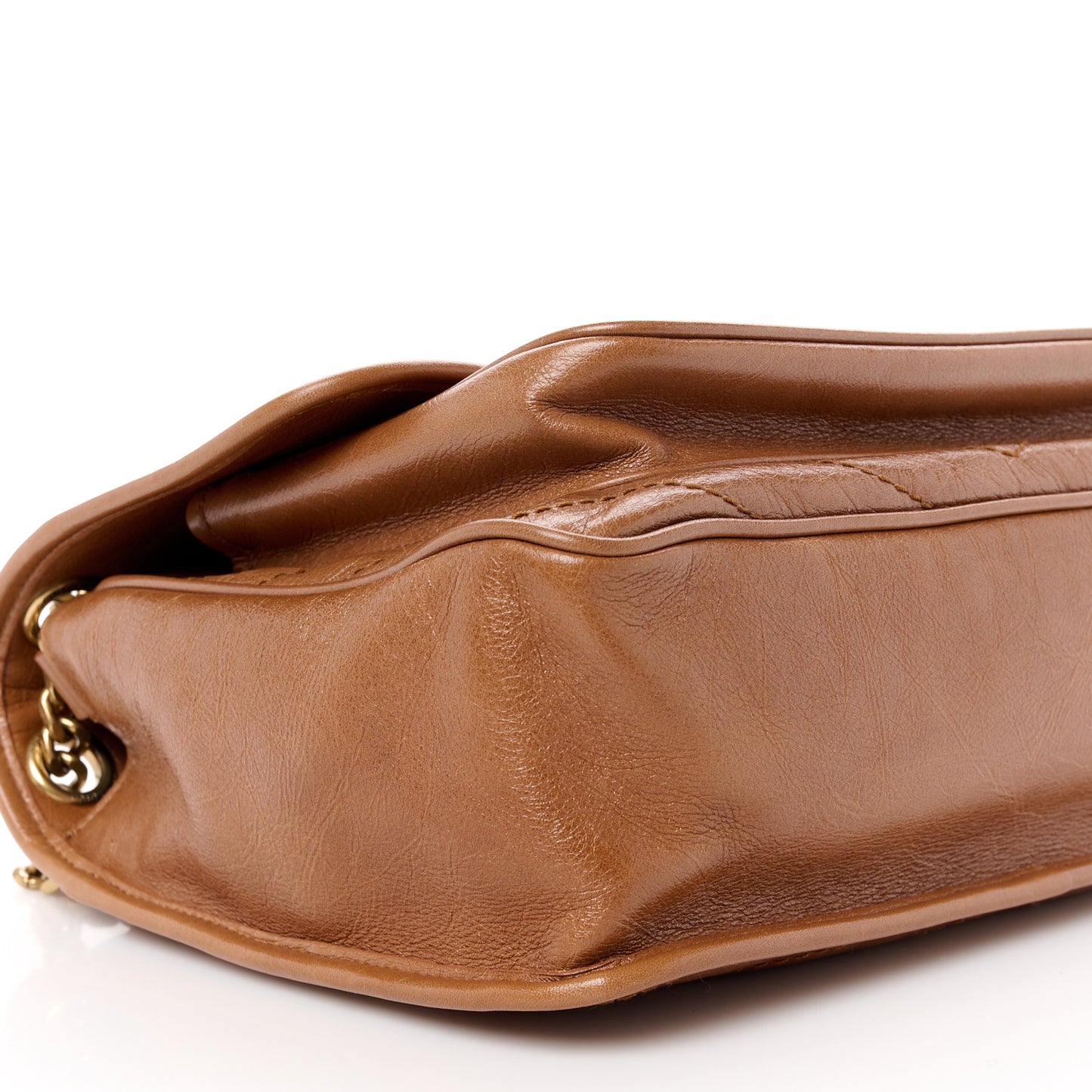 Crinkled Calfskin Matelasse Monogram Medium Niki Chain Satchel Caramel