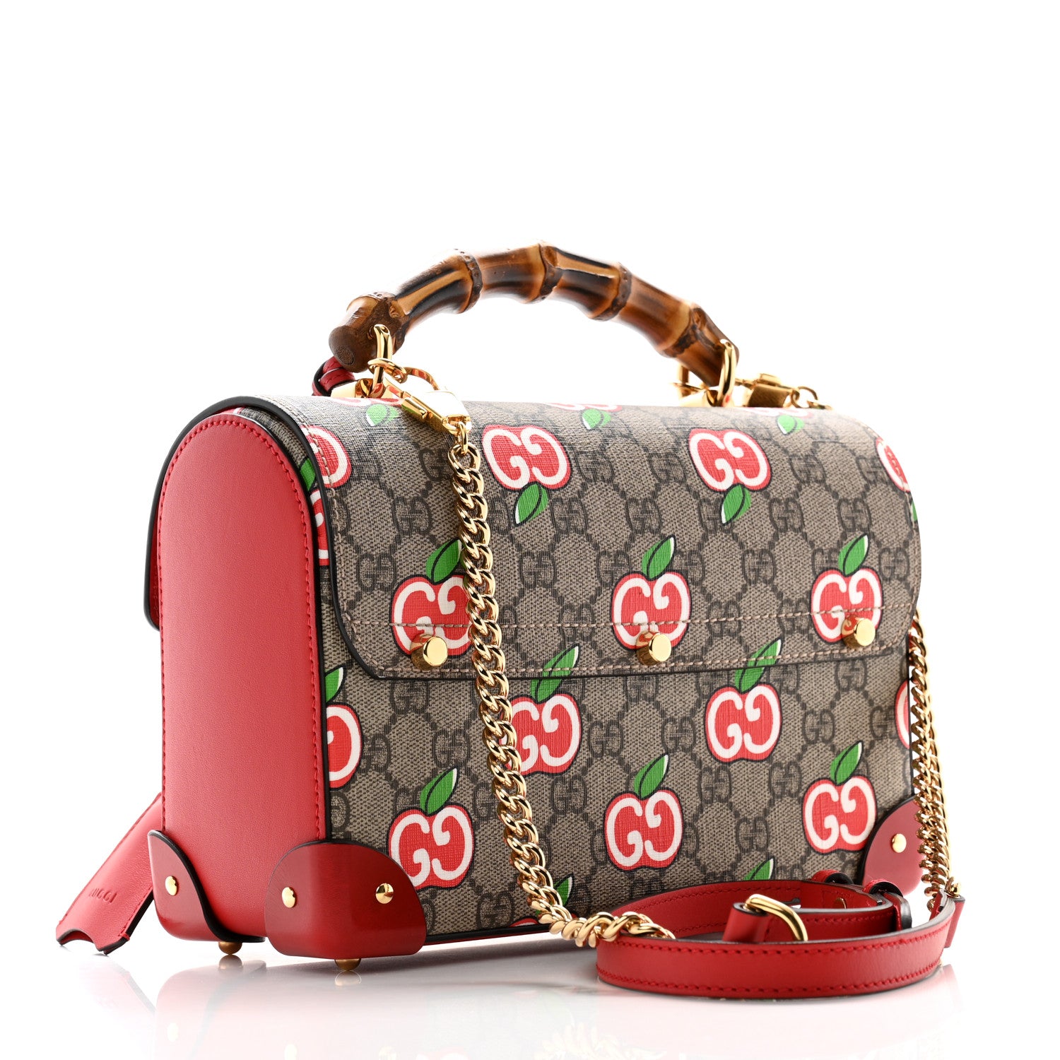 Gucci GG Supreme Monogram Apple Small Padlock Bamboo Shoulder Bag