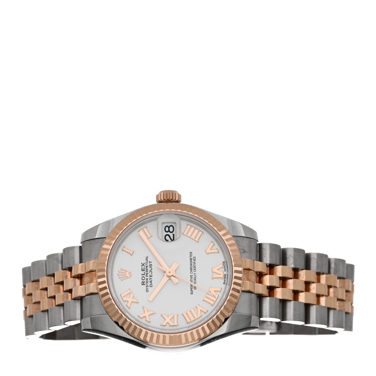 Rolex Stainless Steel 18K Everose Gold 31mm Oyster Perpetual Datejust Watch White Roman 178271 2 of 5