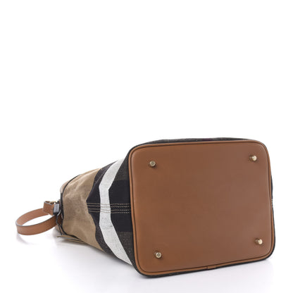 Burberry Grainy Calfskin Canvas Mega Check Medium Ashby Tassel Hobo Saddle Brown 4 of 11