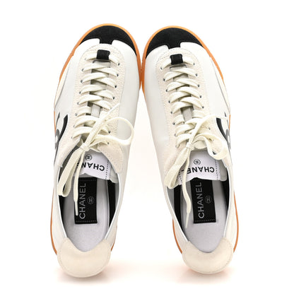 Chanel Calfskin Embossed Suede Sneakers 39.5 White Black 2 of 9