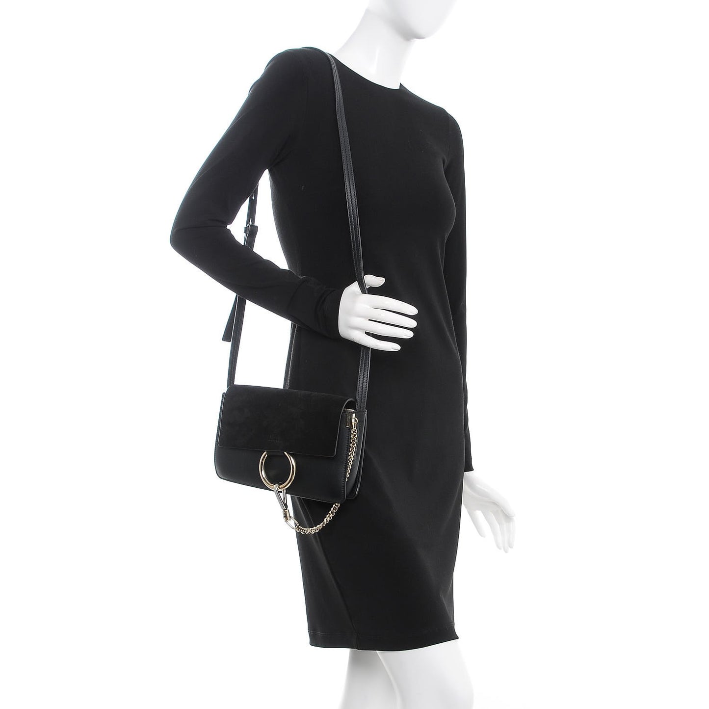 Suede Calfskin Small Faye Shoulder Bag Black