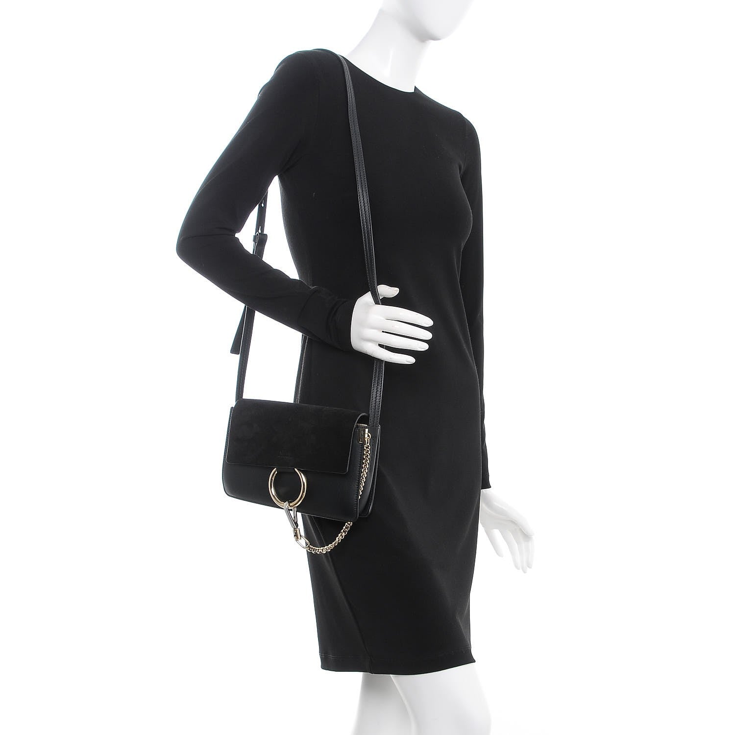 Chloe Suede Calfskin Small Faye Shoulder Bag Black 2 of 6